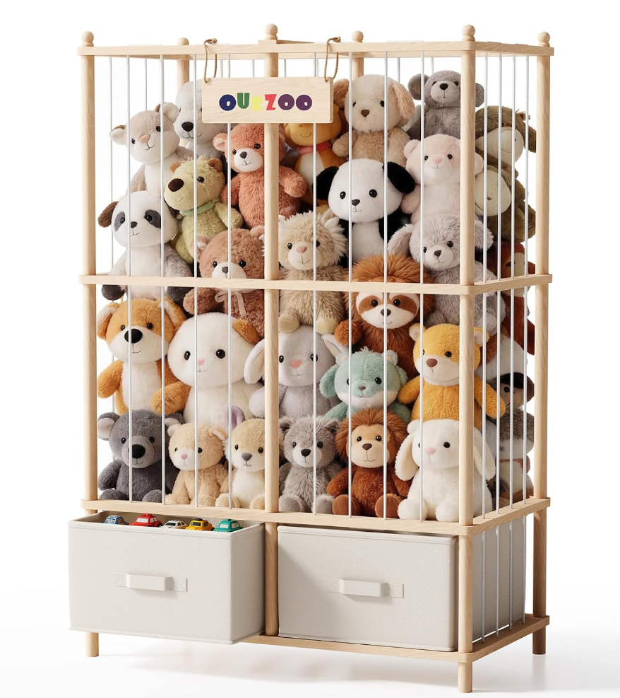 Wooden Cute Zoo Toy Holder with Wooden Bottom